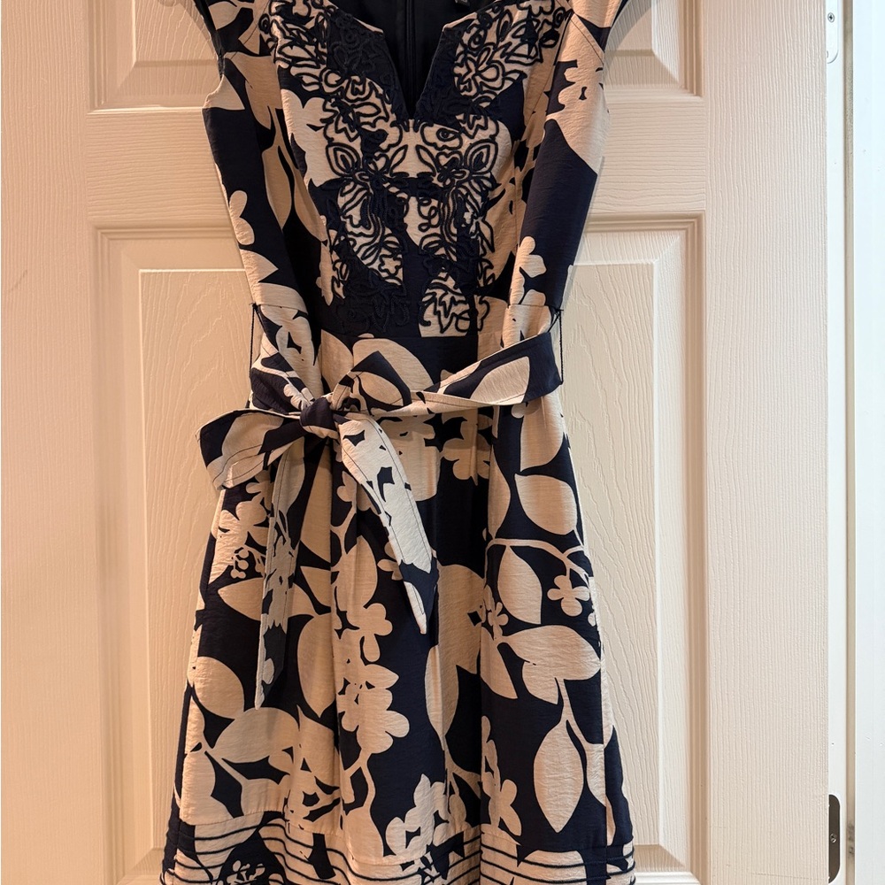 Adrianna Papell Navy and Cream Mini Dress